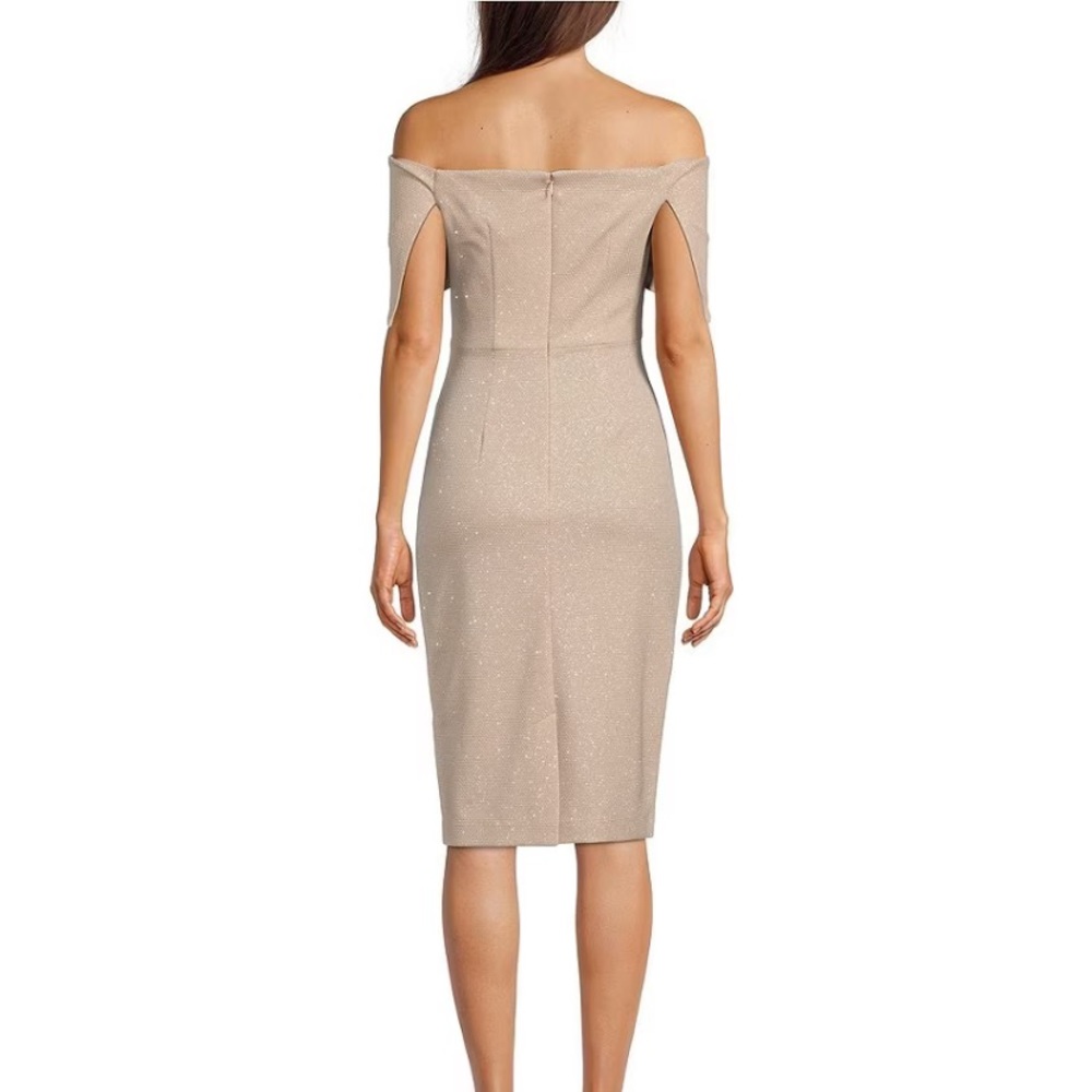 Vince Camuto 

Foldover Off-the-Shoulder Metallic Knit Sheath Cocktail Dress